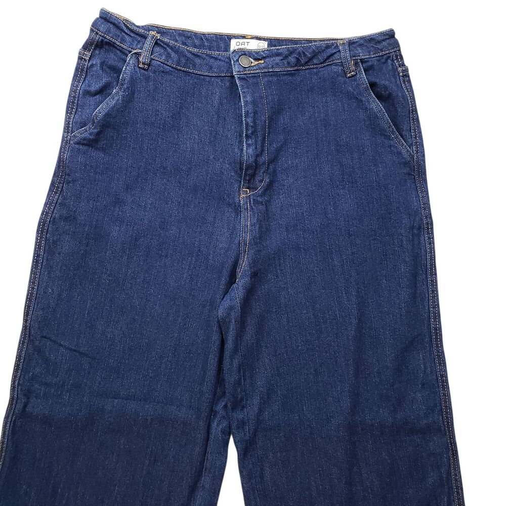 OAT New York Wide Leg Jeans Womens 12 / 31 High Rise Dark Wash Denim Stretch - Picture 3 of 10